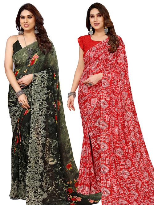 pack of 2 casual wear sarees with blouse - 21445446 - Very Small Image - 1