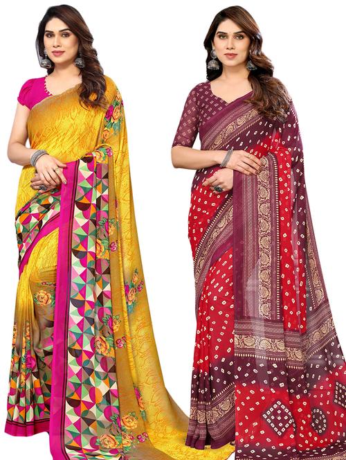 women pack of 2 casual wear combo sarees with blouse - 21445447 - Very Small Image - 1