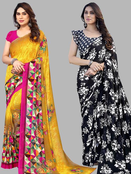 pack of 2 casual wear sarees with blouse - 21445448 - Very Small Image - 1