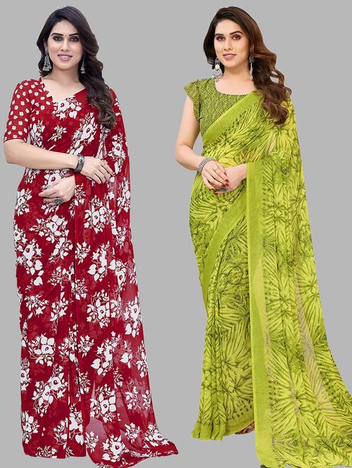 women pack of 2 casual wear combo sarees with blouse - 21445449 - Very Small Image - 1