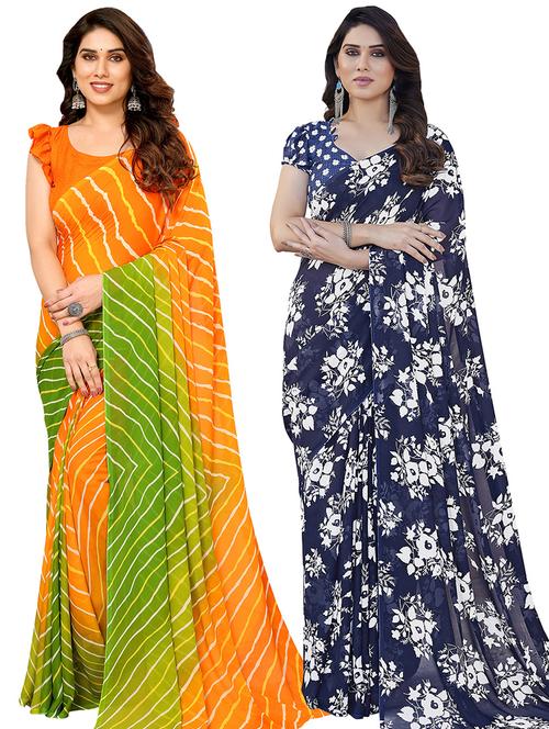 pack of 2 casual wear sarees with blouse - 21445450 - Very Small Image - 1
