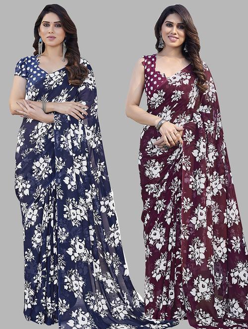 pack of 2 casual wear combo sarees with blouse - 21445451 - Very Small Image - 1
