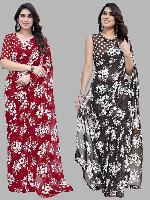 women pack of 2 casual wear combo sarees with blouse - 21445452 - Very Small Image - 1
