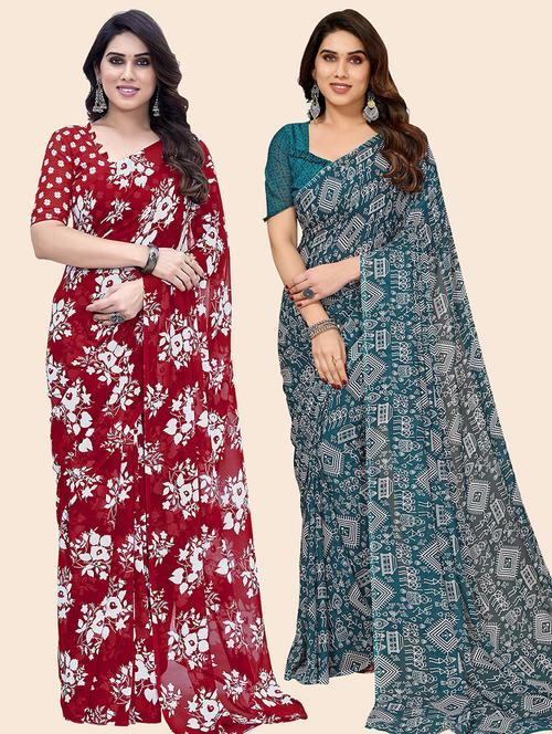 women pack of 2 casual wear combo sarees with blouse - 21445455 - Very Small Image - 1