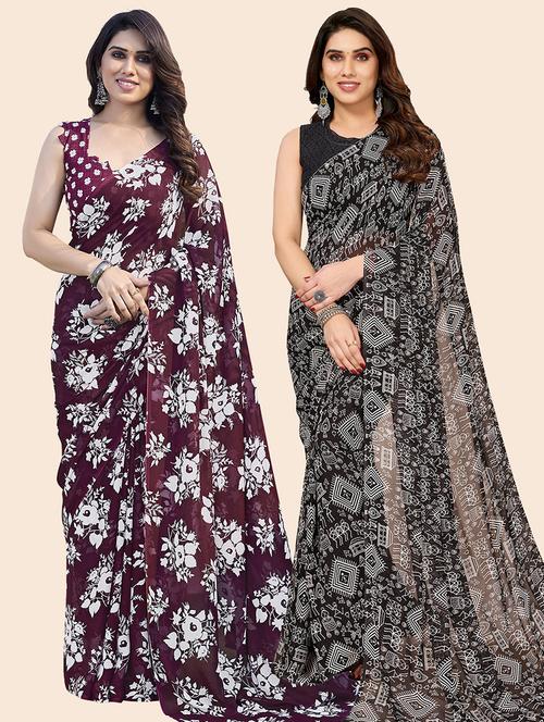 pack of 2 printed casual wear sarees with blouse - 21445456 - Very Small Image - 1