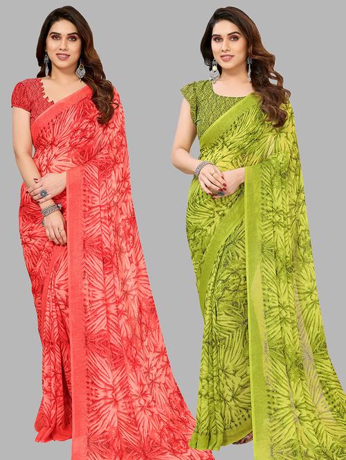pack of 2 casual wear combo sarees with blouse - 21445457 - Very Small Image - 1