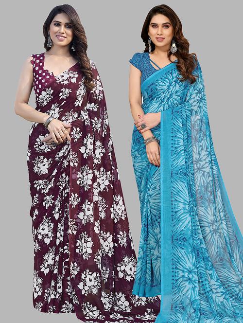 women pack of 2 casual wear combo sarees with blouse - 21445458 - Very Small Image - 1