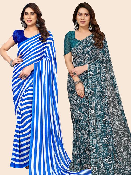 pack of 2 printed casual wear sarees with blouse - 21445460 - Very Small Image - 1