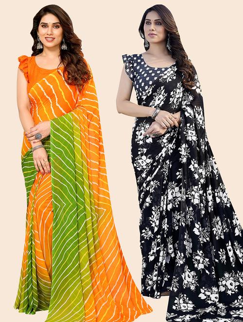 women pack of 2 casual wear combo sarees with blouse - 21445461 - Very Small Image - 1