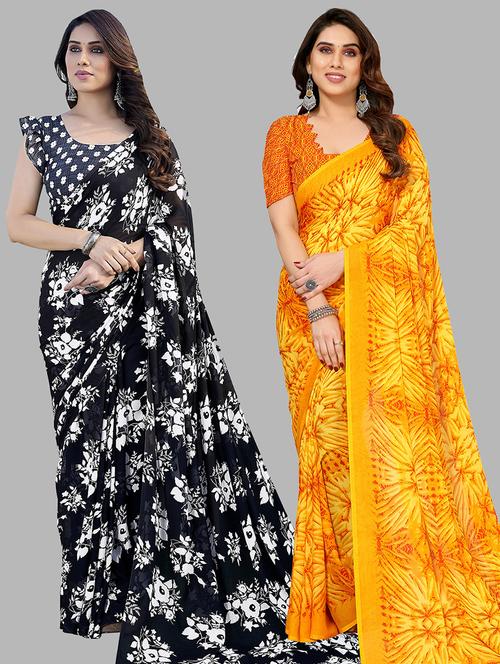 pack of 2 printed casual wear sarees with blouse - 21445463 - Very Small Image - 1