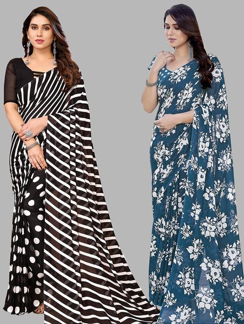women pack of 2 casual wear combo sarees with blouse - 21445464 - Very Small Image - 1