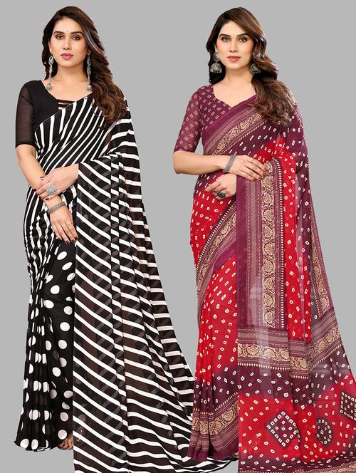 women pack of 2 casual wear combo sarees with blouse - 21445465 - Very Small Image - 1