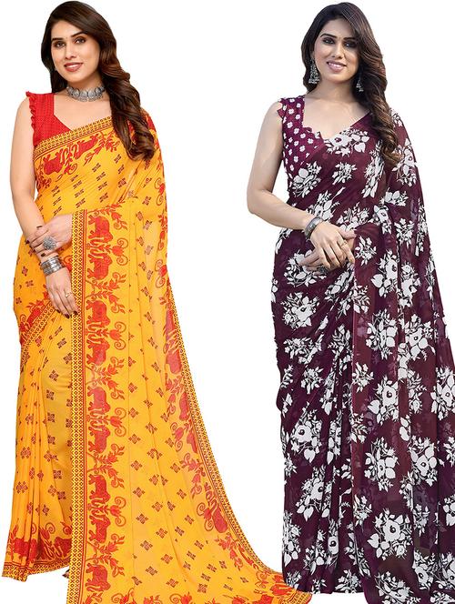women pack of 2 casual wear combo saree with blouse - 21445468 - Very Small Image - 1
