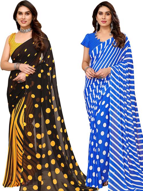 pack of 2 printed casual wear sarees with blouse - 21445470 - Very Small Image - 1
