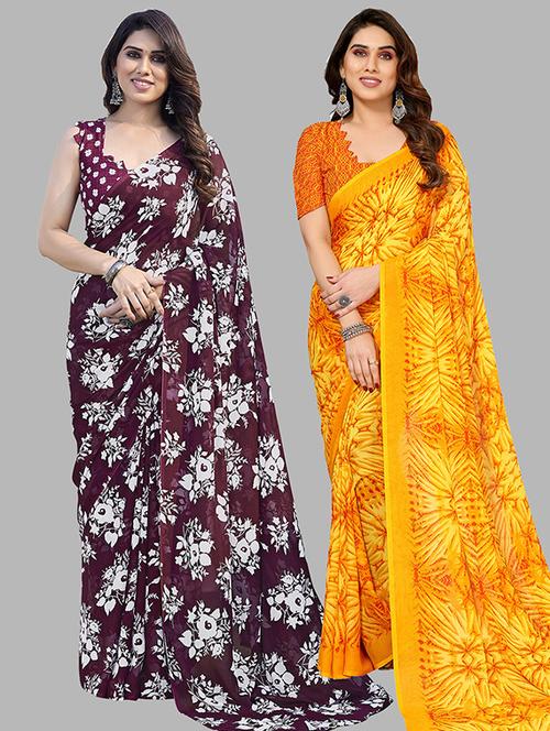 women pack of 2 casual wear combo saree with blouse - 21445471 - Very Small Image - 1