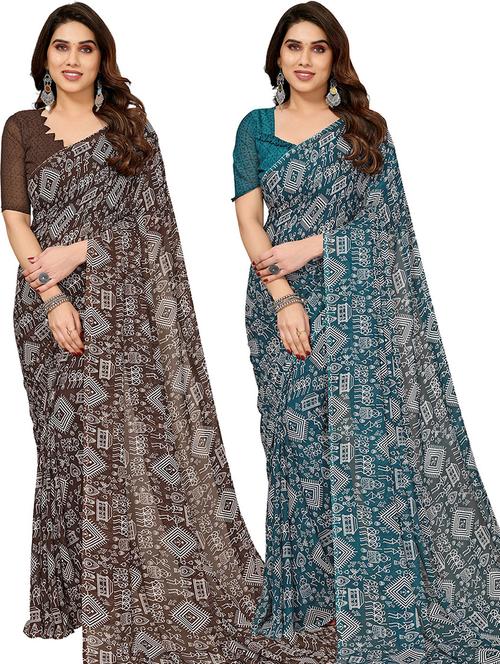 women pack of 2 casual wear combo saree with blouse - 21445474 - Very Small Image - 1