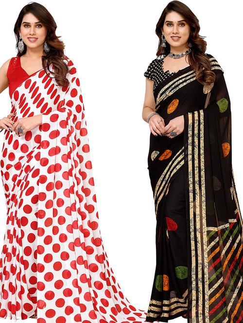pack of 2 printed casual wear sarees with blouse - 21445478 - Very Small Image - 1