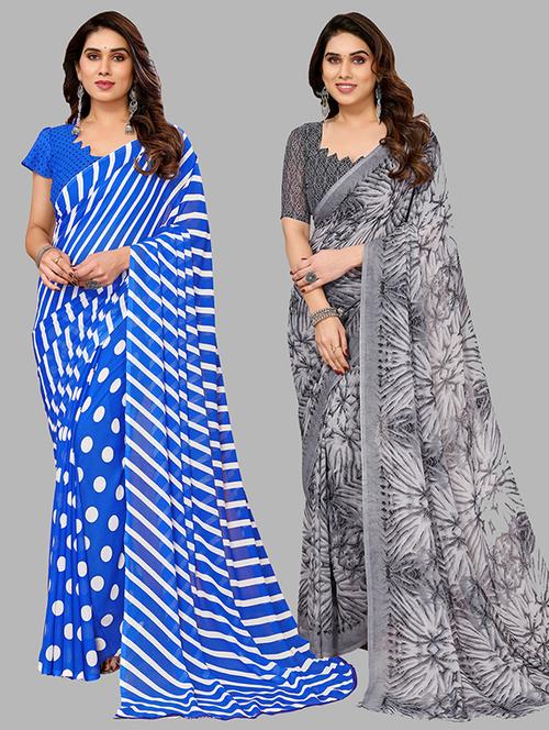 pack of 2 printed casual wear sarees with blouse - 21445480 - Very Small Image - 1