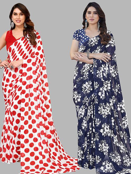 pack of 2 casual wear combo sarees with blouse - 21445483 - Very Small Image - 1