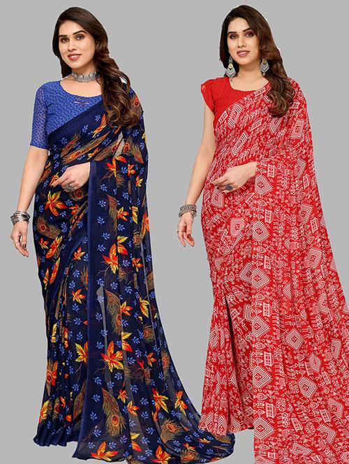 pack of 2 casual wear sarees with blouse - 21445487 - Very Small Image - 1