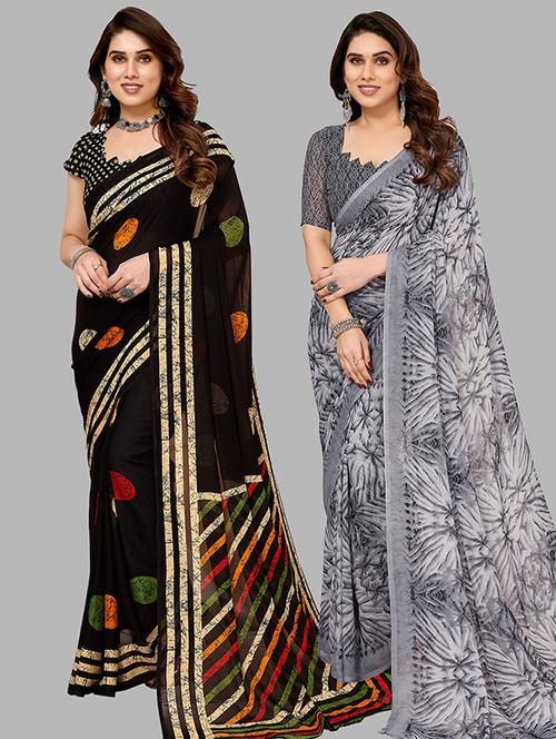 pack of 2 casual wear combo sarees with blouse - 21445488 - Very Small Image - 1