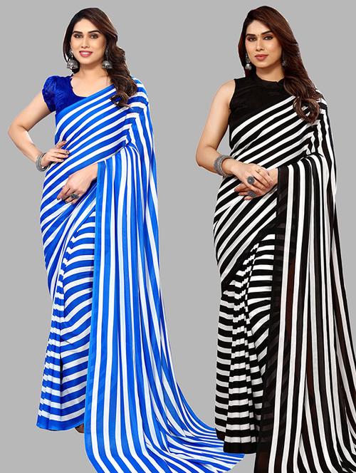 pack of 2 casual wear sarees with blouse - 21445489 - Very Small Image - 1