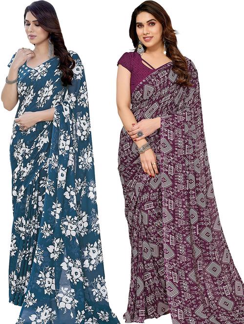 pack of 2 casual wear combo sarees with blouse - 21445491 - Very Small Image - 1