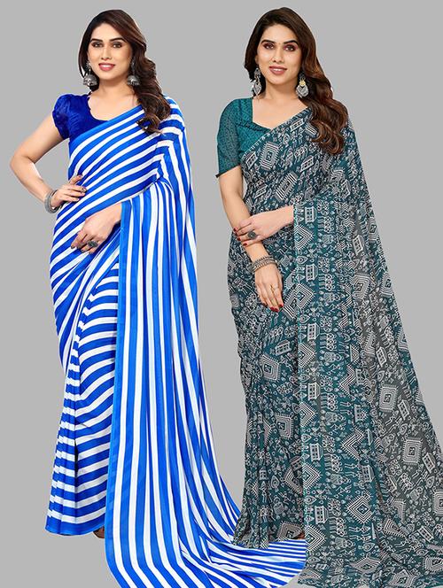 pack of 2 printed casual wear sarees with blouse - 21445497 - Very Small Image - 1
