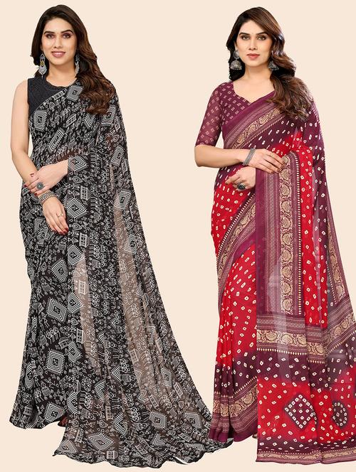 pack of 2 casual wear combo sarees with blouse - 21445498 - Very Small Image - 1