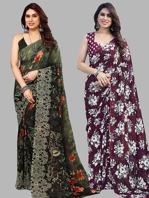 pack of 2 casual wear combo sarees with blouse - 21445499 - Very Small Image - 1