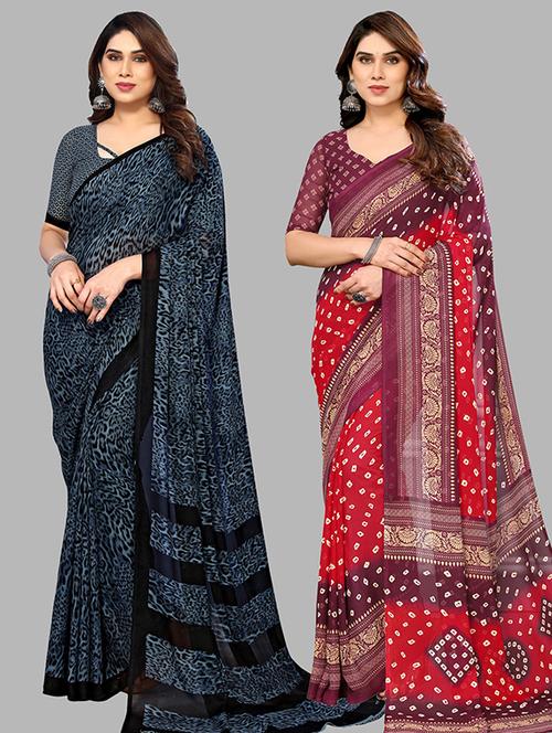 pack of 2 casual wear sarees with blouse - 21445500 - Very Small Image - 1