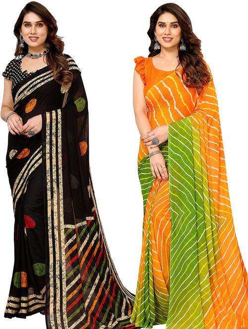 pack of 2 printed casual wear sarees with blouse - 21445501 - Very Small Image - 1