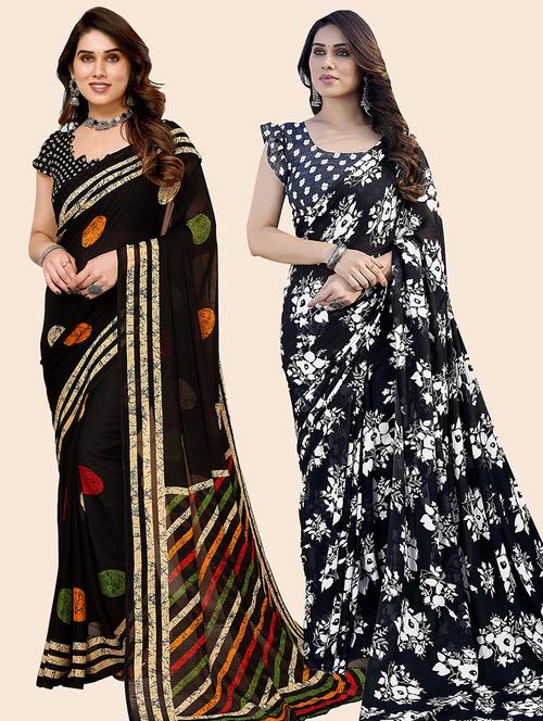 pack of 2 printed casual wear sarees with blouse - 21445502 - Very Small Image - 1