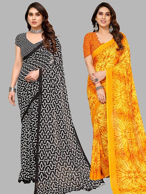 pack of 2 casual wear sarees with blouse - 21445503 - Very Small Image - 1