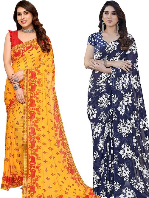 pack of 2 casual wear combo sarees with blouse - 21445505 - Very Small Image - 1
