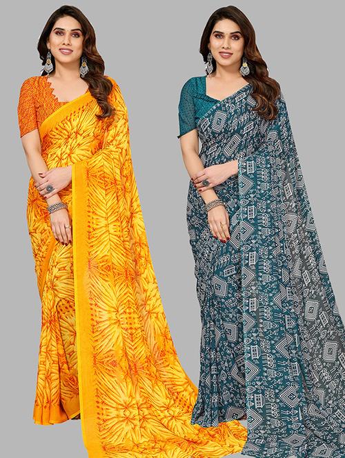 pack of 2 casual wear combo sarees with blouse - 21445506 - Very Small Image - 1