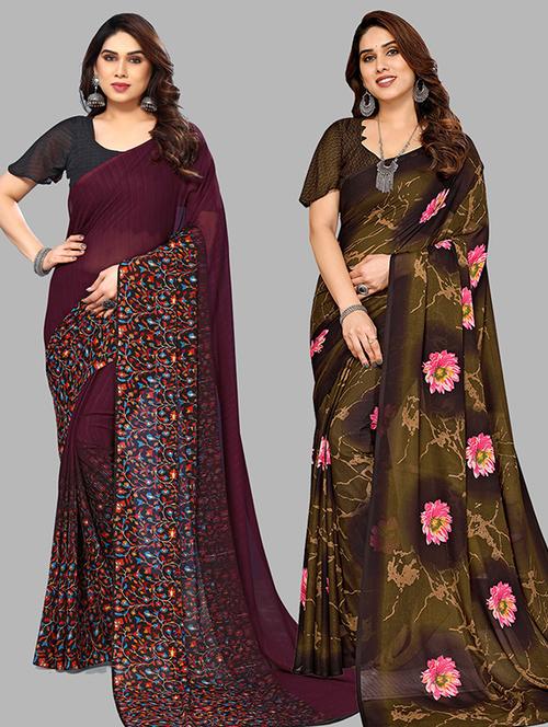 vwomen pack of 2 casual wear combo saree with blouse - 21445508 - Very Small Image - 1