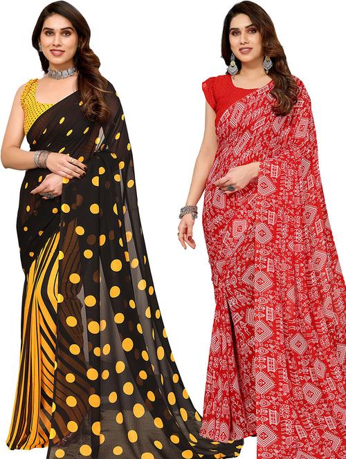 pack of 2 printed casual wear sarees with blouse - 21445511 - Very Small Image - 1