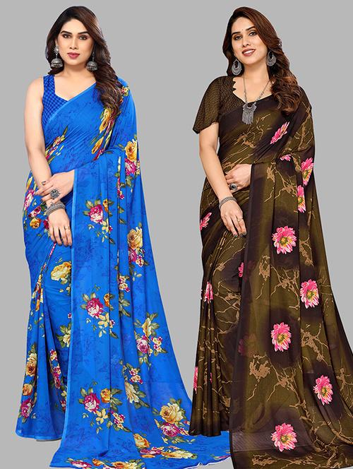 women pack of 2 casual wear combo saree with blouse - 21445512 - Very Small Image - 1