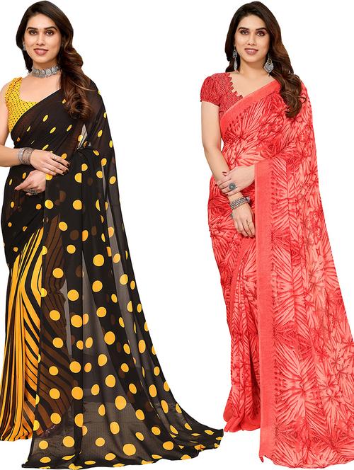 pack of 2 printed casual wear sarees with blouse - 21445513 - Very Small Image - 1