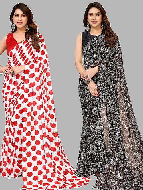 pack of 2 printed casual wear sarees with blouse - 21445517 - Very Small Image - 1