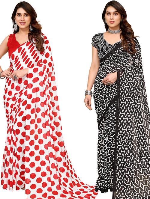 pack of 2 printed casual wear sarees with blouse - 21445520 - Very Small Image - 1
