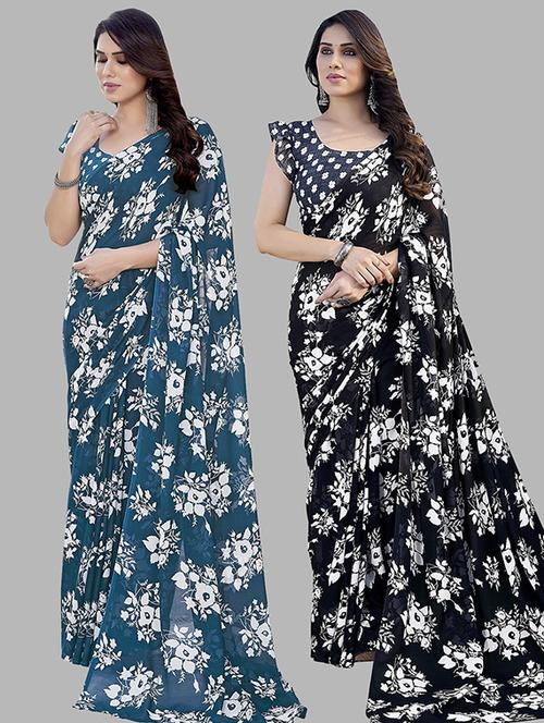 pack of 2 printed casual wear sarees with blouse - 21445522 - Very Small Image - 1