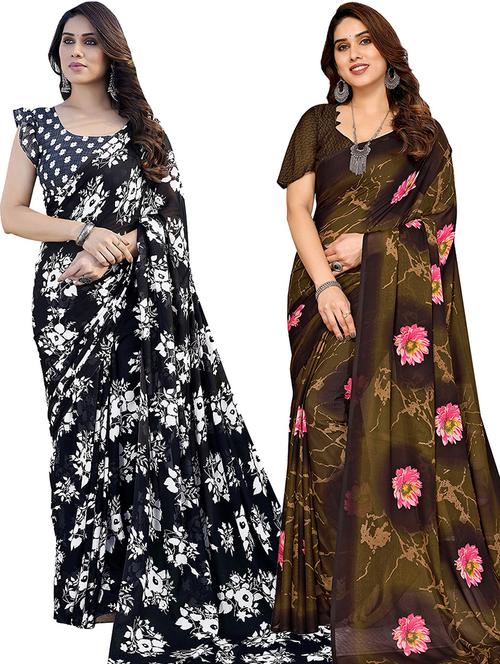 pack of 2 casual wear sarees with blouse - 21445523 - Very Small Image - 1