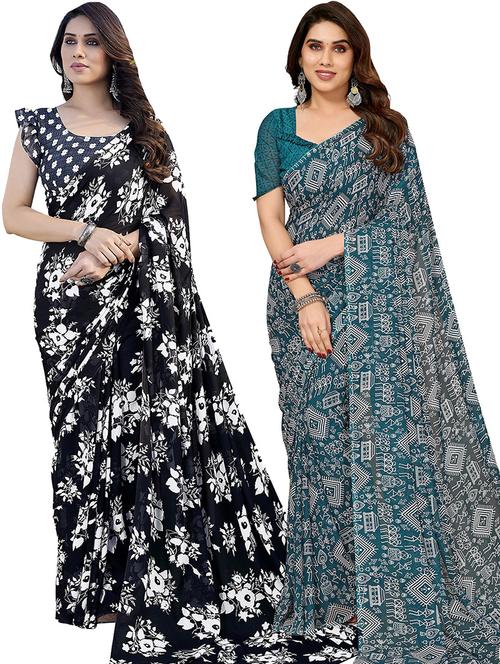 pack of 2 casual wear sarees with blouse - 21445525 - Very Small Image - 1