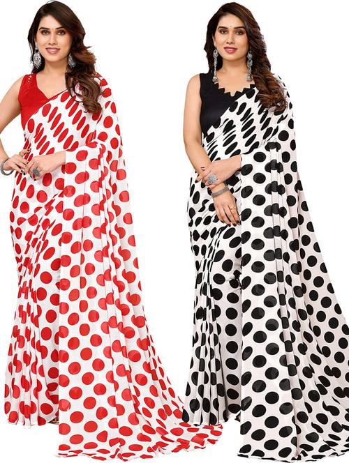 pack of 2 printed casual wear sarees with blouse - 21445526 - Very Small Image - 1