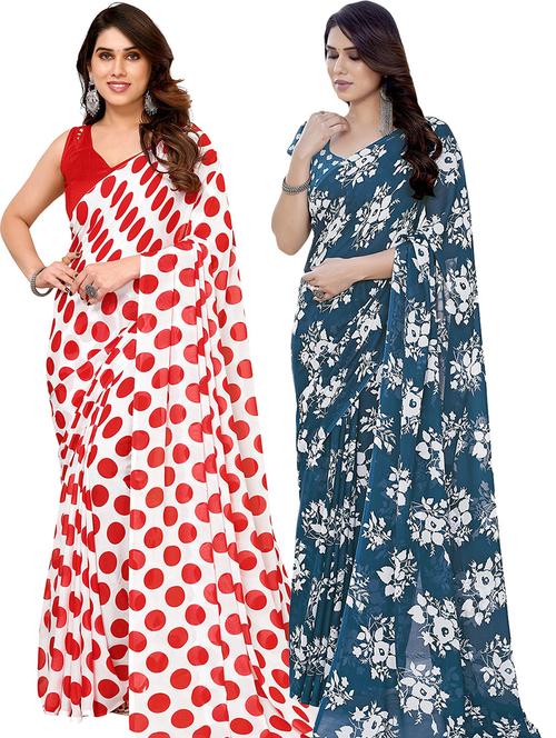 pack of 2 casual wear combo sarees with blouse - 21445530 - Very Small Image - 1
