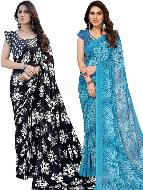 pack of 2 casual wear sarees with blouse - 21445539 - Very Small Image - 1