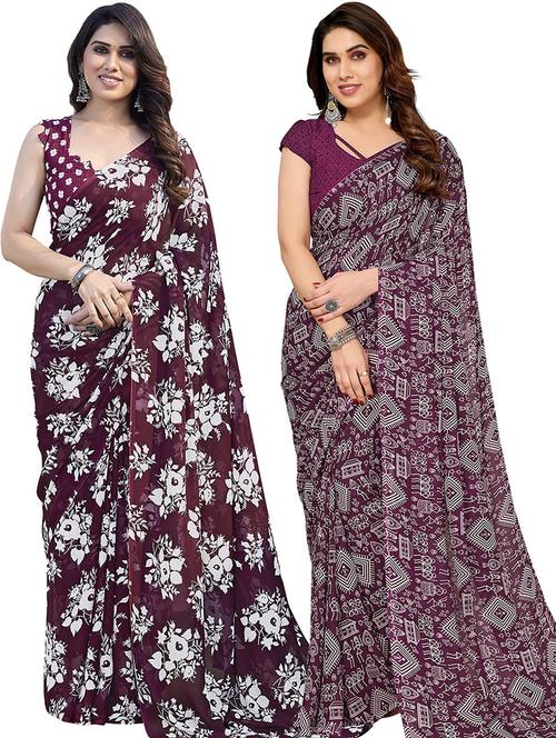 pack of 2 casual wear sarees with blouse - 21445544 - Very Small Image - 1