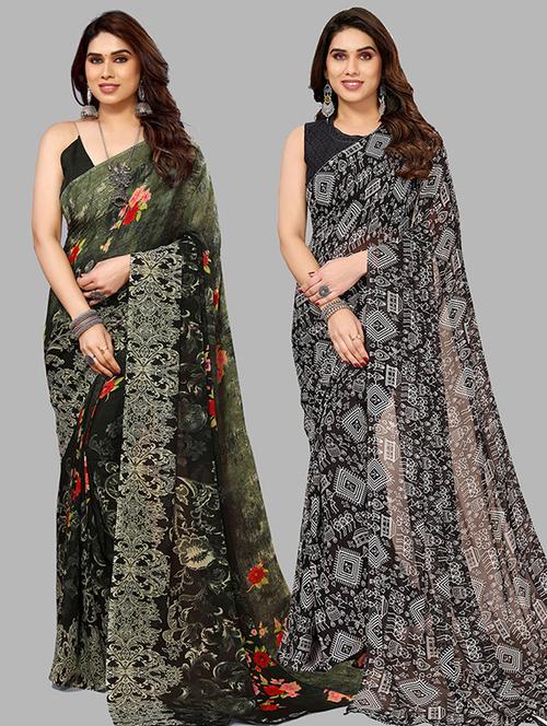 pack of 2 printed casual wear sarees with blouse - 21445546 - Very Small Image - 1